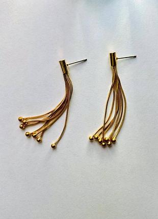 Сережки-підвіски з ланцюжками, позолота 18k, бренд sincera