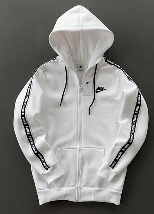Чоловіча зимова толстовка nike на змійці, худі з блискавкою nike, чоловіча тепла кофта білого кольору