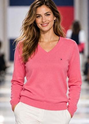 Джемпер жіночий tommy hilfiger рожевий з v-вирізом (бавовна pima)