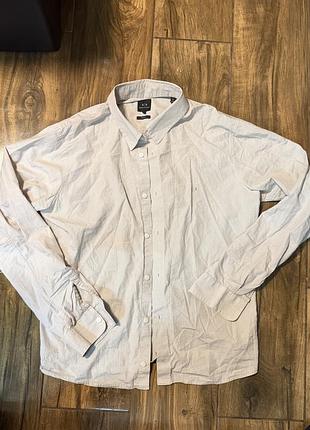 🤍 чоловіча сорочка armani exchange ax l–xl — світло-бежева в мікросмужку, довгий рукав, бавовна, нова