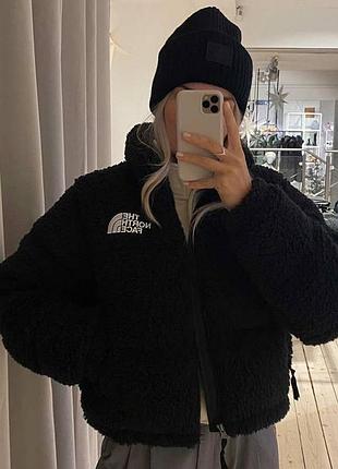 Трендова тепла куртка тедді під tnf в чорному кольорі