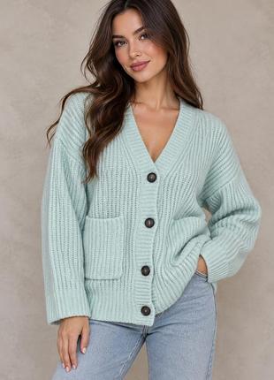М’ятний в’язаний кардиган pep&co l 44–46 з кишенями на ґудзиках