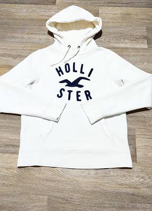 Мужское белое худи hollister с принтом , размер l-xl .