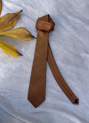 Шовкова чоловіча краватка бронзово-золотистого кольору (hand made / 100% silk)