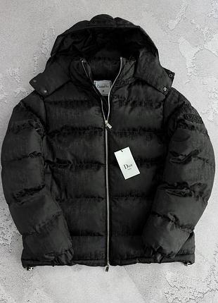 Чорна чоловіча зимова куртка dior christian тепла з капюшоном s / m / l / xl / xxl