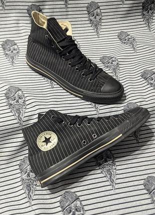 Высокие кеды converse chuck taylor all star, черные в тонкую золотистую полоску, мужские, размер 42,5 (us 9)
