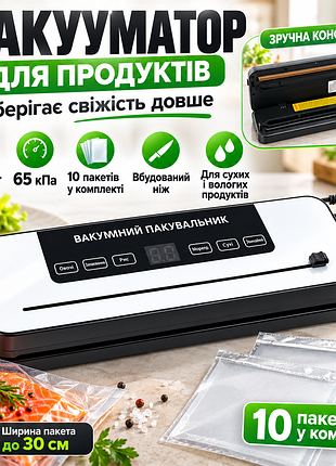 Вакууматор для продуктов vacuum sealer 384vc 120 вт 65 кпа со встроенным ножом, автоматический вакуумный упаковщик для сухих