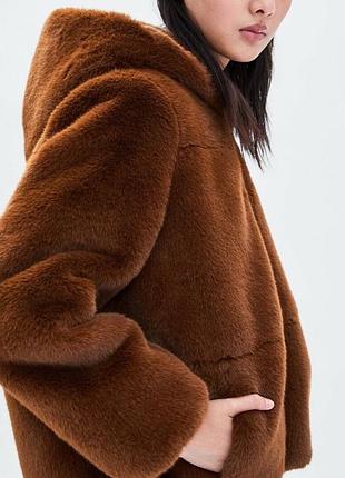 ​шубка zara trf з капюшоном / штучне хутро / розмір s (тепла та стильна)