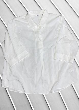 Женская блуза uniqlo xl eu426914 ua48 белая базовая рубашка с рукавом 3/4 свободная блуза с воротником женская классическая рубашка