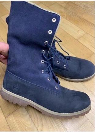 Оригінальні зимові черевики timberland 39 розмір (24 см) темносині шкіряні теплі високі ботильйони замшеві жіночі на хутрі чоботи тімберленди оригінал