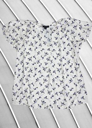 Жіноча блуза primark 3xl eu46 uk18 ua52 біла шифонова оверсайз блуза з бузковими квітами v вирізом легка квіткова сорочка