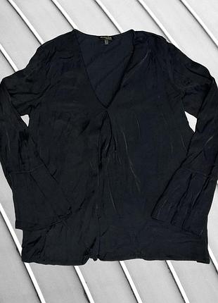 Женская блуза massimo dutti m eu38 ua44 черная с длинным рукавом свободный лонгслив с расклешенными рукавами женская кофта