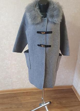 Кашемірове пальто кардиган з хутряним коміром оверсайз (розмір m-xl)