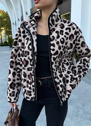 Жіноча кофта леопард 2234 — турецька кофта з бавовни, oversize, 42–48