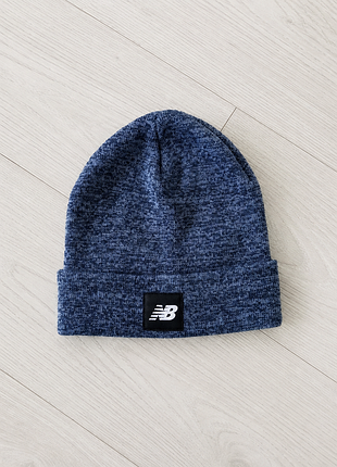 Шапка унісекс new balance cuffed beanie flying nb logo синя меланжева