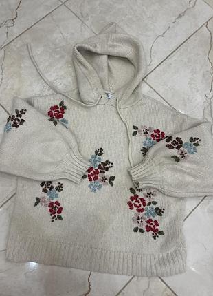 Худі жіноче zara бежеве з квітковим принтом