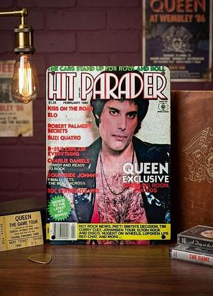 Металлическая винтажная табличка музыкальный журнал hit parader queen фредди меркьюри 14х20 см