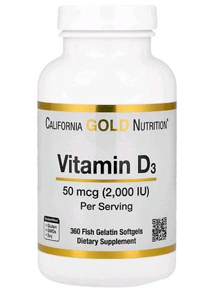 California gold nutrition, витамин&nbsp;d3, 50&nbsp;мг (2000&nbsp;мо), 360капсул из рыбьего желатина