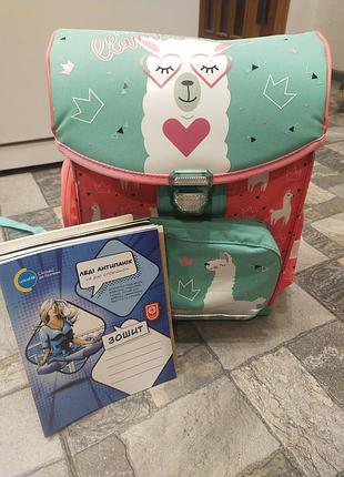 Рюкзак дитячий для дівчаток з принтом лами, бірюзово-рожевий bambino