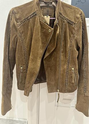 Куртка жіноча river island косуха із натуральної замші, коричнева