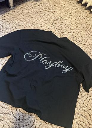 Футболка жіноча playboy чорна зі стразами