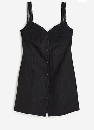 Чорне коротка сукня льяна з мереживними брителями h&m