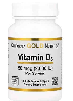 California gold nutrition, витамин&nbsp;d3, 50&nbsp;мг (2000&nbsp;мо), 90капсул из рыбьего желатина