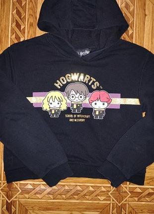 Худі для підлітка чорне з принтом hogwarts, розмір 146 см