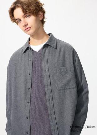 Сорочка uniqlo сiра flannel shirt (heather, regular collar)