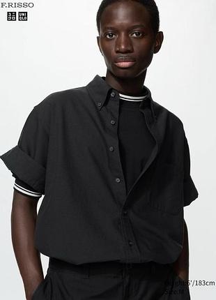 Сорочка uniqlo+f.risso чорна oxford oversized shirt (short sleeve)