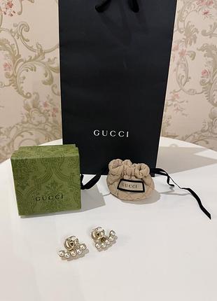 Сережки gucci double g earrings resin pearl drop