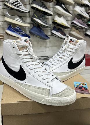 Чоловічі високі кеди nike blazer mid 77 vintage класичні оригінал чорно-білі шкіряні повсякденні трендові стильні легкі бу 46.5-47 р осінні вінтажні