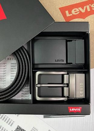 Мужской подарочный набор, кожаный ремень levis с двумя пряжками, ремень левайс из кожи двустороннего черного цвета