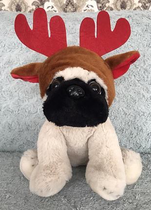 М'яка іграшка собачка в новорічній шапочці оленя soft toy