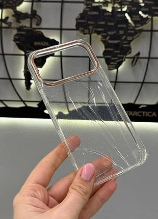 Прозорий силіконовий чохол з блискітками для iphone 17 pro max,стильний чохол glitter з металевою рамкою для iphone 17 pro max