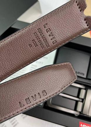 Мужской подарочный набор, кожаный ремень levis с двумя пряжками, ремень левайс из кожи двустороннего черного цвета