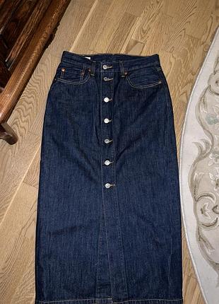 Джинсова спідниця максі levi’s premium (розмір 27 / s-m)