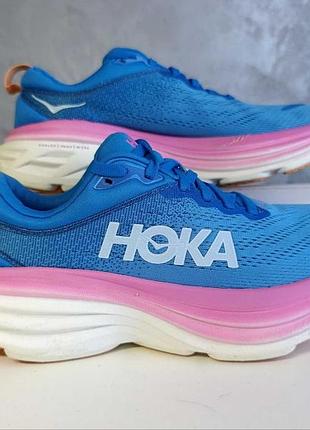 Кроссовки женские hoka bondi 8 39 1/3, 24,5 см, синие с розовым, оригинал