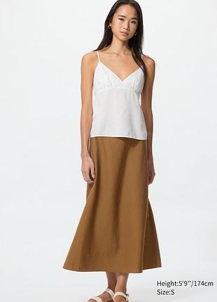 Спiдниця uniqlo коричнева linen blend maxi skirt