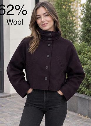Жіноче укорочене вовняне пальто з шовком marks & spencer limited collection, фіолетове, розмір xl/50