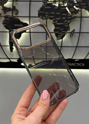 Прозорий силіконовий чохол з блискітками для iphone 18 pro max,стильний чохол glitter з металевою рамкою для iphone 18 pro max