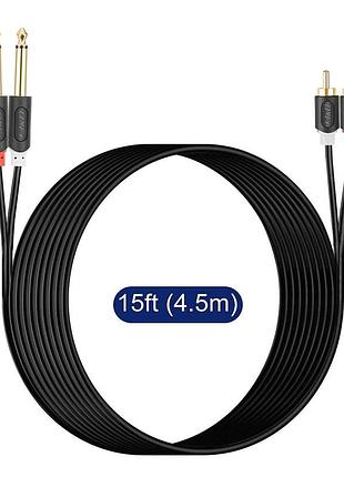 J&d – аудиокабель 2×6,35 мм ts на 2×rca, 4.5 м, позолоченные разъемы, стерео