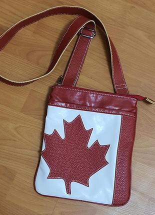 Сумка кросс-боди canada женская красно-белая с кленовым листом