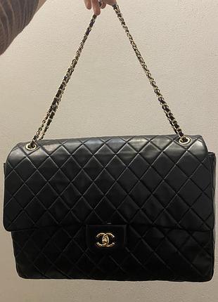 Сумка жіноча chanel класична чорна велика шкіряна стьобана
