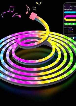 Неоновая led лента rgb 3 м с управлением через приложение bluetooth, музыкальной синхронизацией и световыми эффектами для декора к