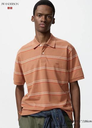 Футболка-поло uniqlo+jw anderson оранжева dry piqué polo shirt (multi striped)