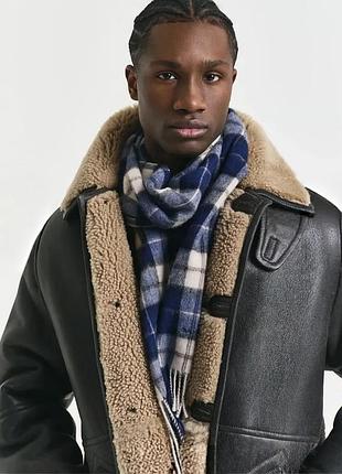 Широкий и длинный шерстяной шарф gant woolstared scarf оригинал имталия в сине белую клетку для мужчин для женщин