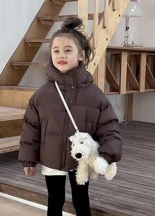 Куртка дитяча дута з капюшоном та високим коміром, коричнева