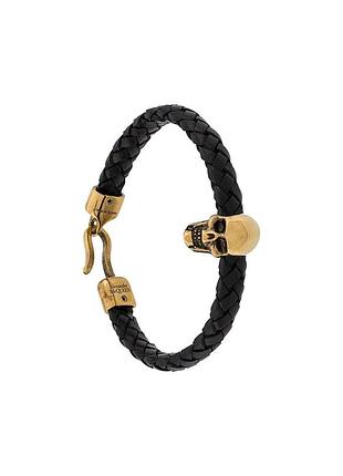 Браслет унісекс alexander mcqueen зі шкіри чорний із золотим черепом