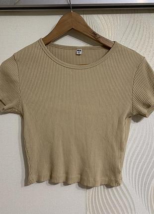 Топ uniqlo xs, бежевий, у рубчик